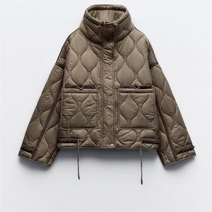 Zara Taupe Quilted Puffer - Sz Small